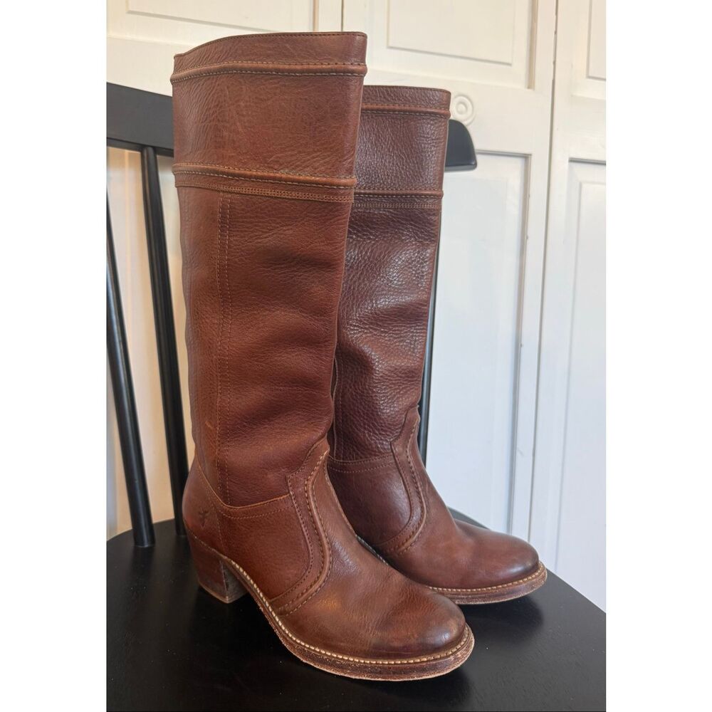 Frye Jane 14l stitched Pebbled leather heeled boots size 6 western - Picture 3 of 10